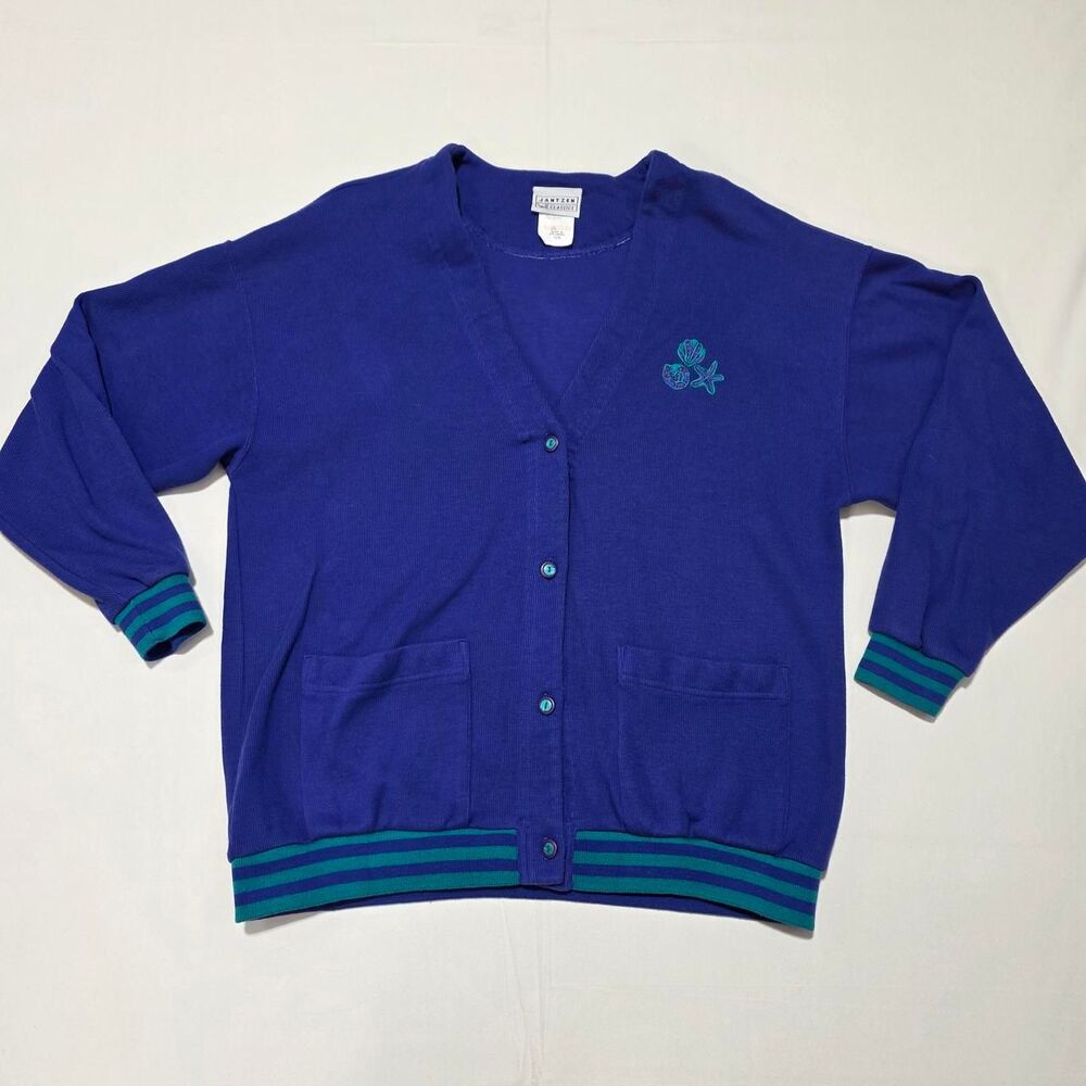 Jantzen Classics women's size large embroidered seashell and starfish cardigan